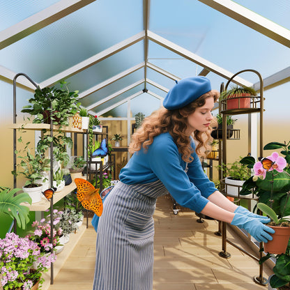 6x8 FT Greenhouse for Outdoors, Polycarbonate Greenhouse with Roof Vent, Ground Nails, Lockable Push Door, Aluminum Large Walk-in Green House for Outside Garden Backyard, Patio, Lawn, Silver