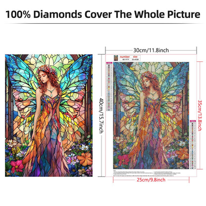 Lxmsja Fairy Stained Glass Diamond Art Kits for Adults, Flowers Diamond Painting Kits for Beginners, 5D DIY Full Drill Gem Art Crafts for Adults, Home Wall Decor 12x16 inch