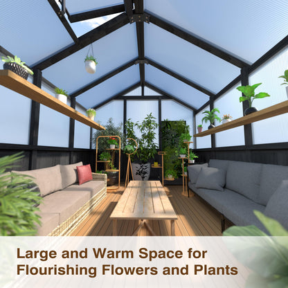 BlueWish 6x12FT Greenhouse, Greenhouse for Outdoor with Cedar Frame, Adjustable Vent, Wood Greenhouses with Polycarbonate Panel, Green House for Outside, Garden, Backyard, Black