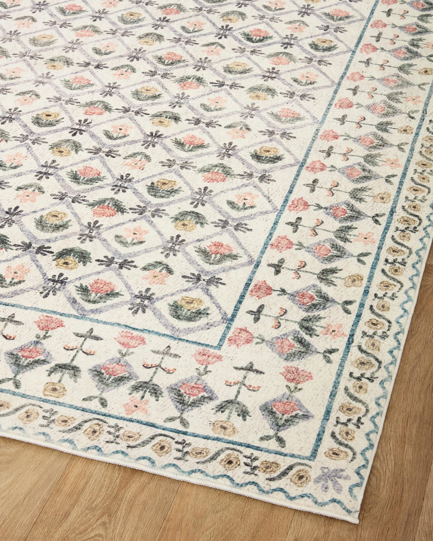 Loloi Rifle Paper Co. Eden Collection EDE-03 Lattice Ivory 7'-6" x 9'-6" Area Rug feat. CloudPile™