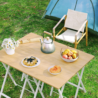 HOOBRO Folding TV Tray Tables, Set of 4 TV Trays with Storage Rack, Industrial Side Table for Eating at Couch, Foldable Snack Table for Small Space, Easy Assembly, Natural and White, WN50BZ01