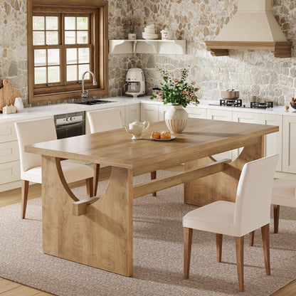 Tribesigns Farmhouse Dining Table for 4-6 People, 63" Large Rectangular Kitchen Dining Room Table with Heavy Duty Double Base for Kitchen Living Room, Rustic Brown