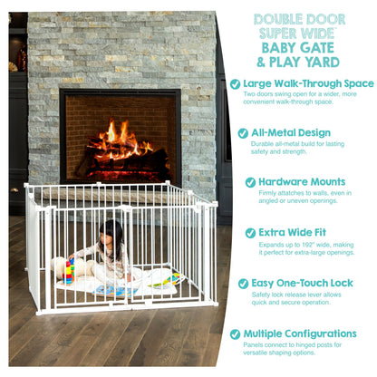 Regalo Safety 192" Double Door Super Wide Baby Gate & Play Yard, 8-Panel Adjustable Safety Gate for Doorways & Large Openings, Hardware Mounted Gate for Babies, Toddlers & Pets