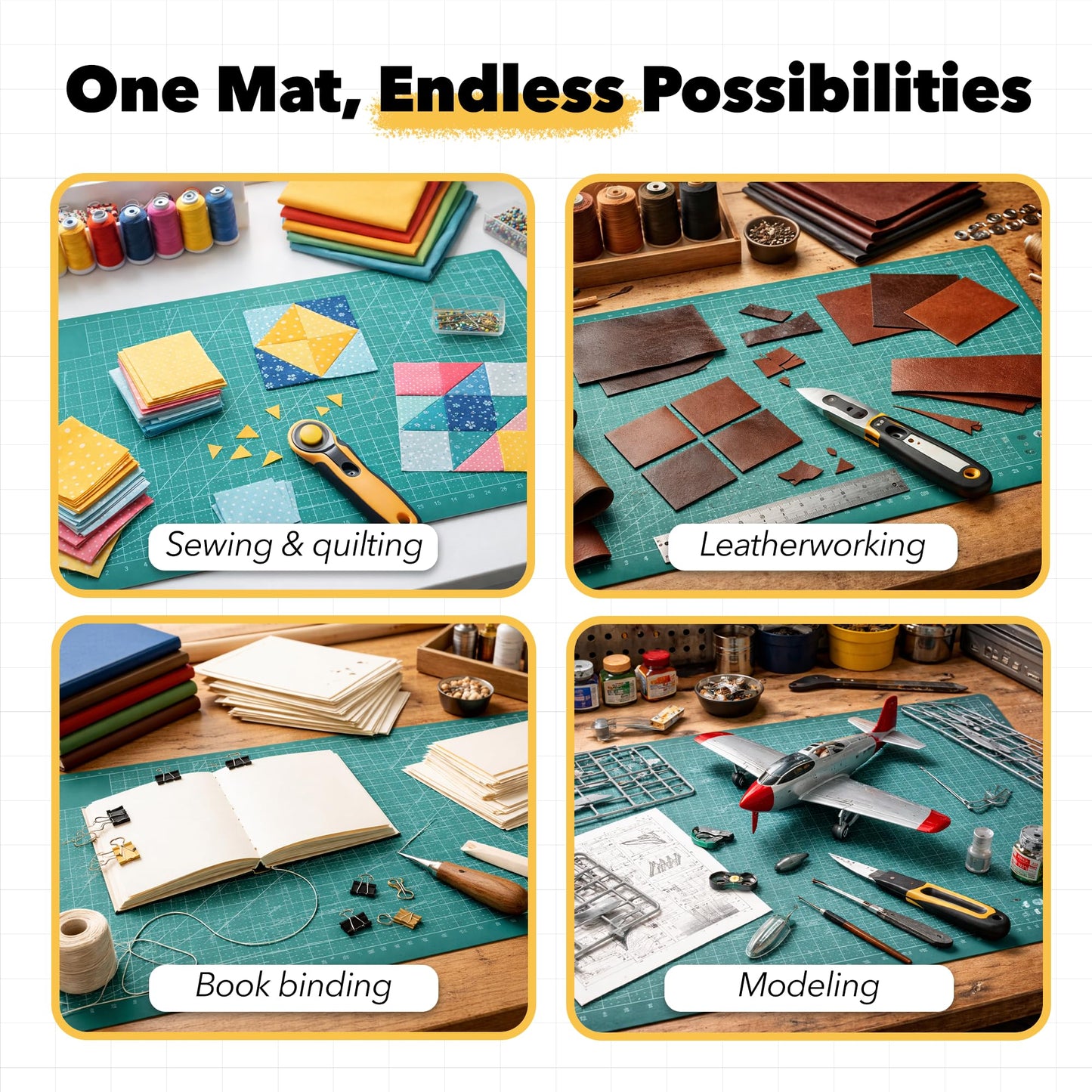 Mandala Crafts Self-Healing Cutting Mat, Black Gray 24" x 36" – A1 Large Double-Sided 5-Ply Rotary Cutting Board for Sewing, Quilting, Fabric, Leather, Craft, and Scrapbooking