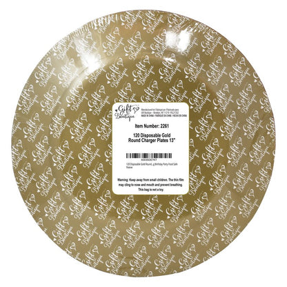 Gift Boutique 120 Disposable Gold Round Charger Plates 13" Dinner Table Serving Tray Plate Heavy Duty Reusable Paper Cardboard Platters for Table Setting Place Mats Cupcake Dessert Wedding Food Safe