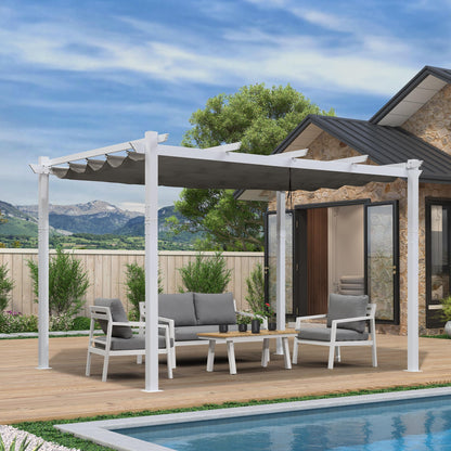PURPLE LEAF 10' x 13' Outdoor Retractable Pergola Heavy-Duty Aluminum White Pergola with Sun Shade Canopy Patio Modern Shelter for Garden Yard Deck Grape Trellis, Grey