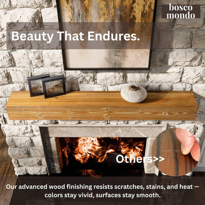 BoscoMondo Fireplace Mantel Shelf with Corbels – Rustic Farmhouse Wooden Mantel, Solid Pine Floating Mantel Shelf for Wall, Decorative Fireplace Mantel for Living Room (60–72”)
