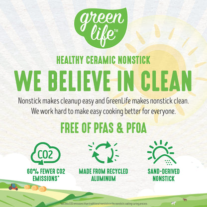 GreenLife 16.5” x 12” Healthy Ceramic Nonstick Roasting Pan with Stainless Steel Roaster Rack, PFAS-Free, PFOA-Free, Dishwasher Safe, Oven Safe, Easy Pouring Rims, Turquoise