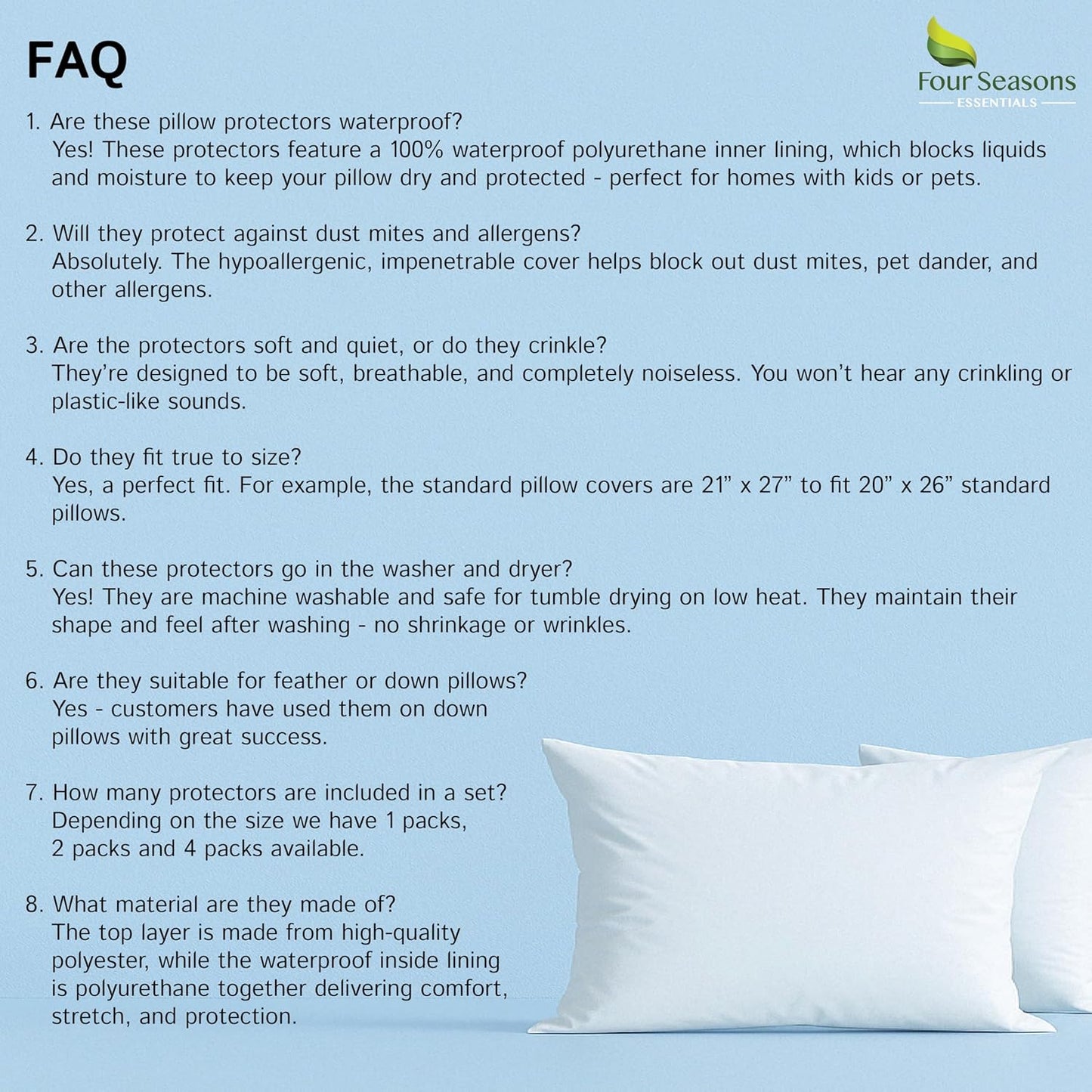 Body Size Pillow Protector, 21" W x 55" L, Waterproof Zippered Pillow Cover, Hypoallergenic Dust Proof Case