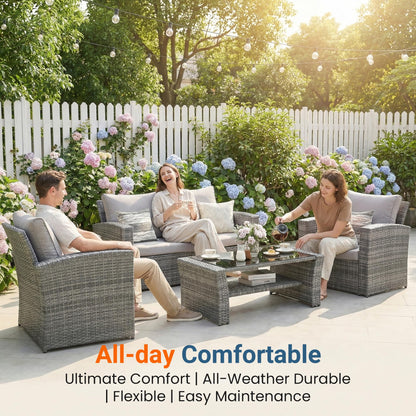 Wisteria Lane Patio Furniture Set, Wicker Outside Outdoor Furniture for All Weather, Patio Sofa with High Backrest Support and Wide Armrest for Backyard, Balcony, Deck, Porch, Light Gray