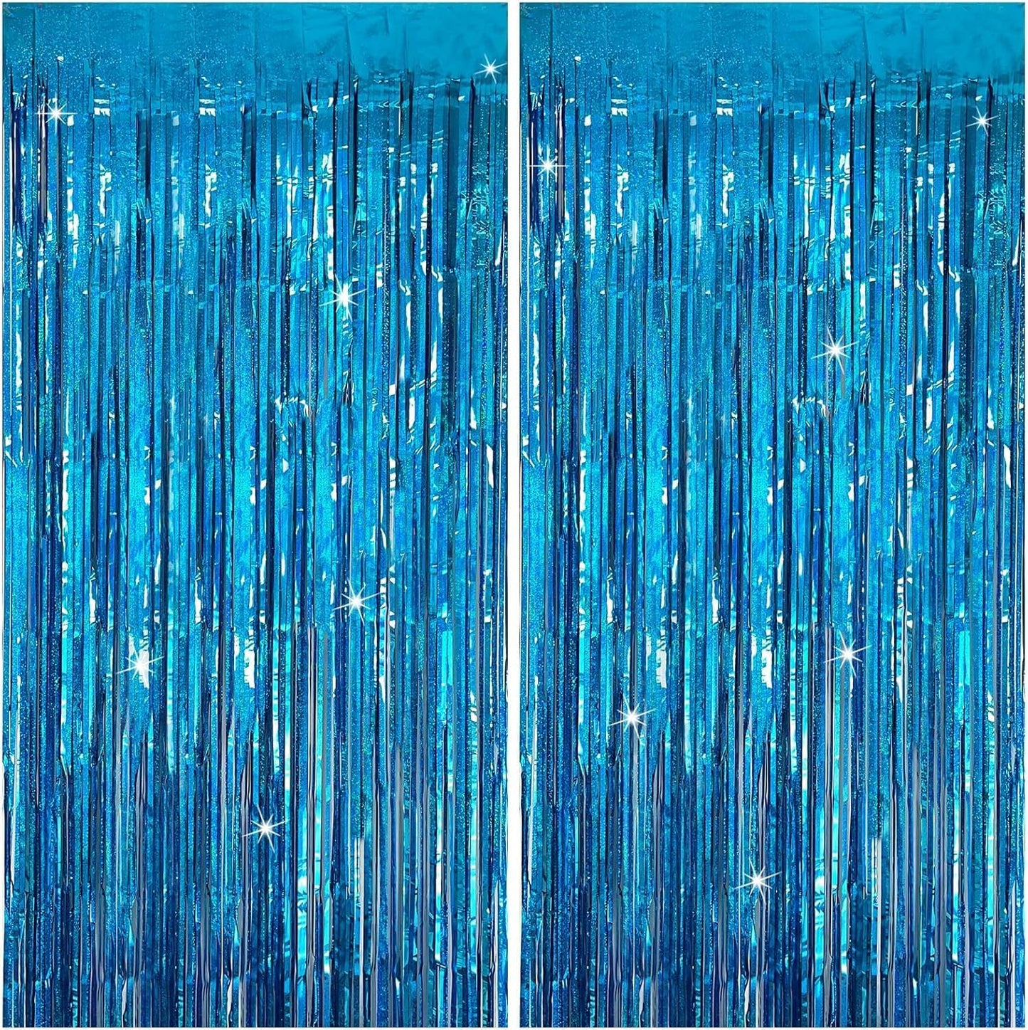 Skiennix Blue Party Backdrop Curtains - Metallic Tinsel Foil Fringe | Ocean-Themed Decor for Events