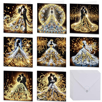 Muzagroo Art DIY Diamond Art Weding Blessing Cards Kits for Adults Diamond Painting Greeting Cards with Envelopes for Beginners Gem Art Cards 8PCS (Wedding)
