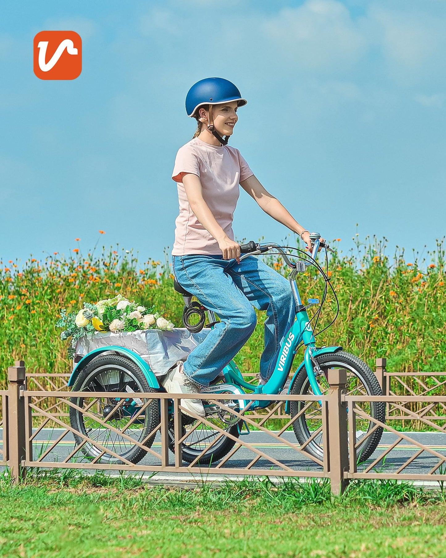 VIRIBUS Folding Tricycle for Adults, 20 inch 7 Speed Foldable Adult Tricycle for Women Men Seniors with Dual Chain, Folding 3 Wheel Bike with Lock, Collapsible Three Wheel Bicycle 330 lb. Teal