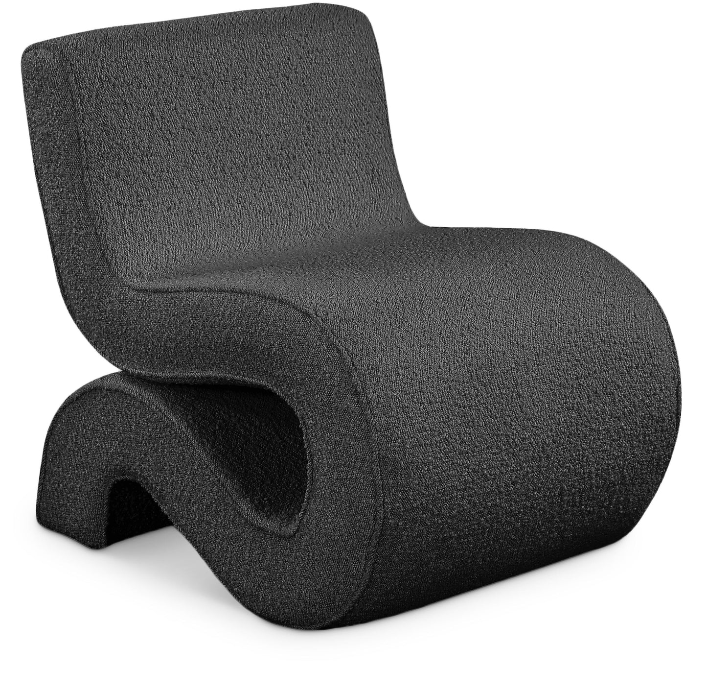 Meridian Furniture 599Black Desiree Collection Modern | Contemporary Boucle Fabric Upholstered Accent Chair with Rich Black Boucle Fabric, Curved Design, 22.5" W x 29" D x 28.5" H, Black