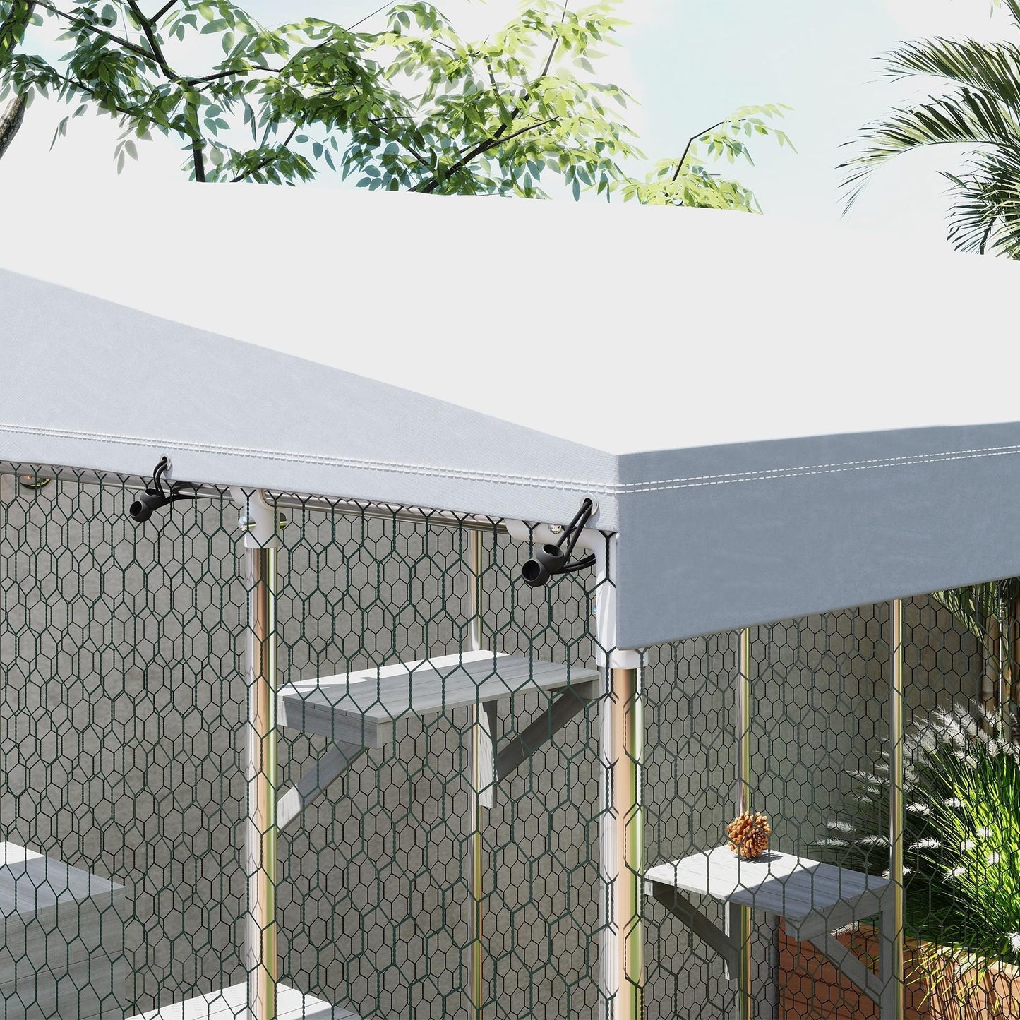 PawHut Catio Outdoor Cat Enclosure, 79" Large Walk-in Cat House with Waterproof Cover, Resting Box, 5 Jumping Platforms, Chicken Run Coop, Rabbit Hutch, Feral Cat Shelter Sloped Roof