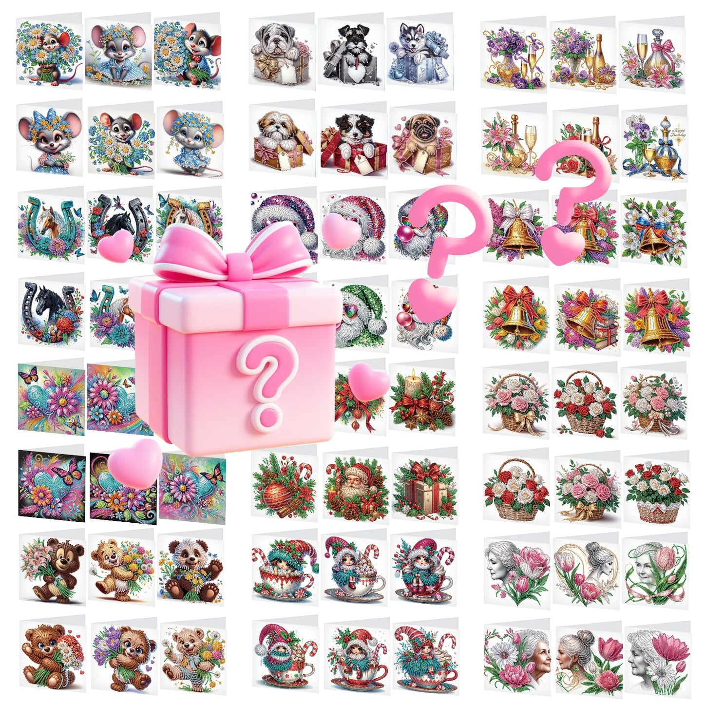 Focart 24 Pack Diamond Painting Greeting Cards, Random Diamond Art Kits Special Shape Drill DIY Handcraft for Relatives and Friends with Wishes, Unique Design Crafting for Birthday Holiday Cards