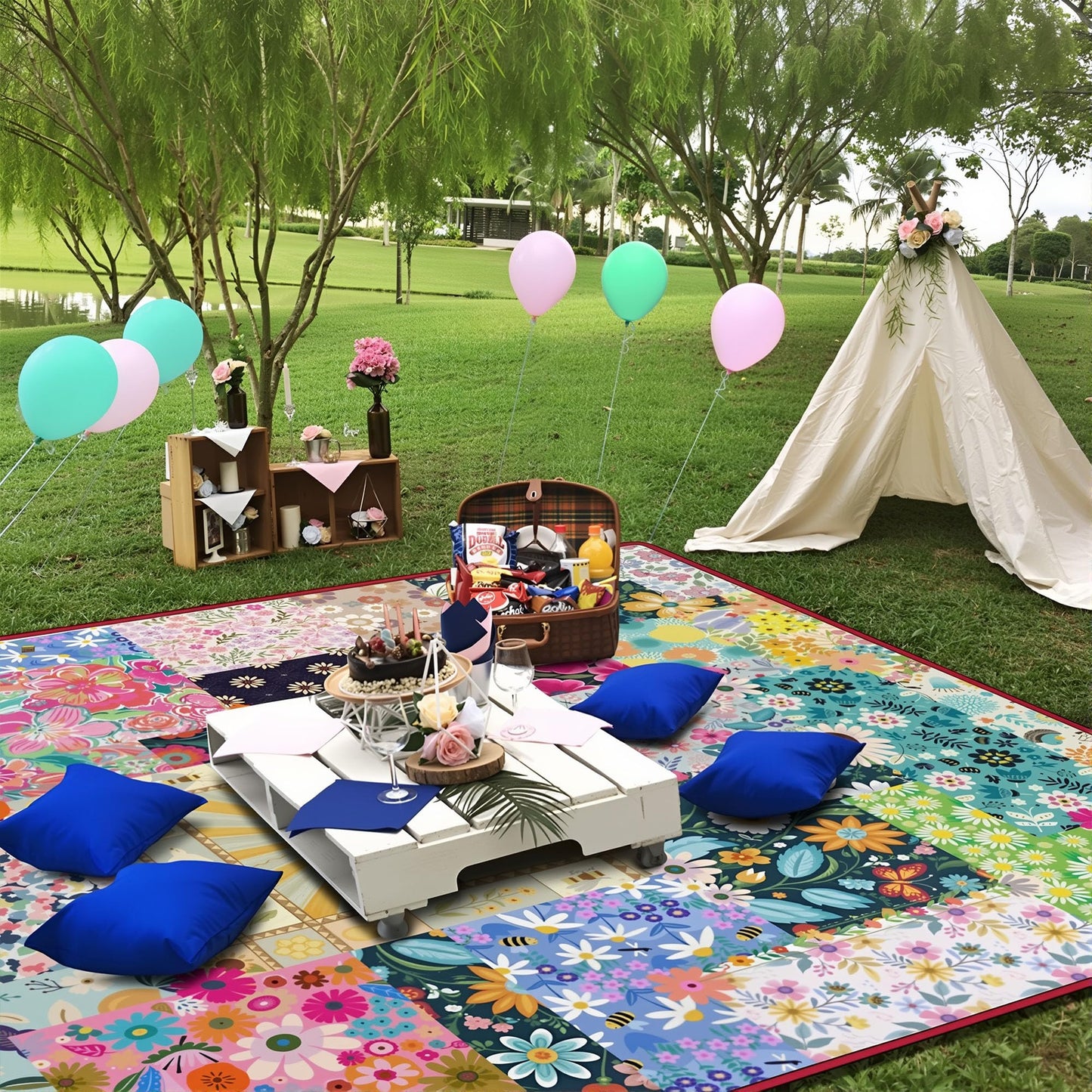Supfitness Extra Large Picnic Blankets Waterproof Foldable (60 "x 80") Beach Blanket Waterproof Sandproof,3-Layer Thicking Mat Outdoor Packable Camping Blanket
