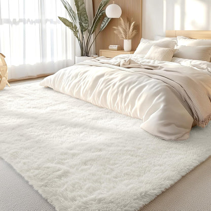 OLANLY Large Area Rug - Soft Fluffy Shaggy Carpet for Living Room & Bedroom | 9x9 ft, Ivory