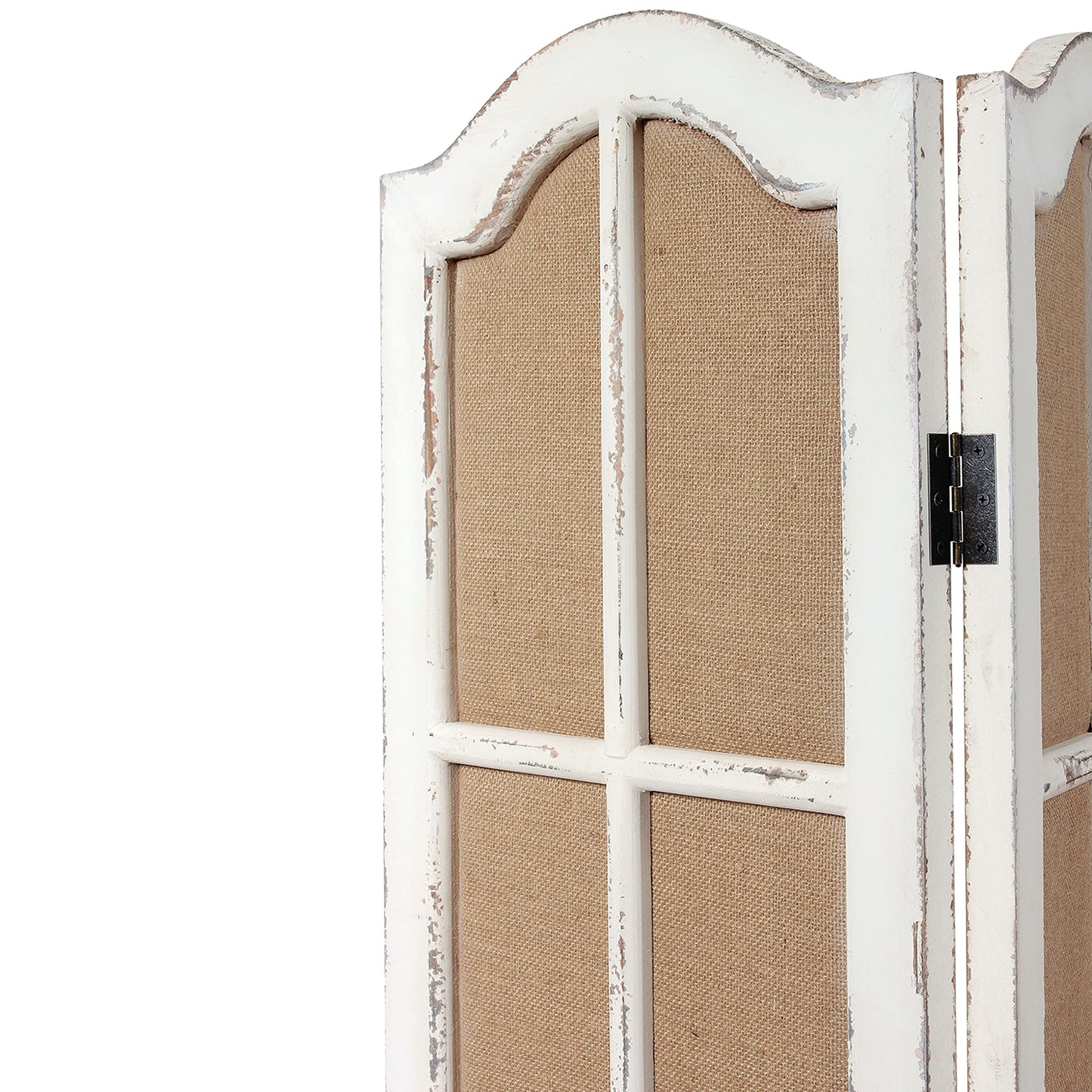 Solid Wooden 3 Panel Room Dividers and Folding Privacy Screens, Handcrafted Rustic 6Ft Tall Room Divider Wall, Wood&Linen Unique Freestanding Room Partition White, Privacy Panel for Bedroom Outdoor