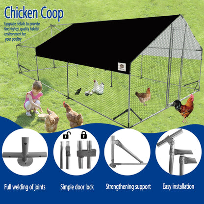 Chicken Runs for Yard with Cover, Metal Chicken Coop, Upgraded Anti-UV 180g/㎡ PE Cloth & 1.1mm Thickened PVC-Coated Hexagonal Chicken Wire Mesh & More Galvanized Steel Standpipes,19.7×9.8×6.4FT