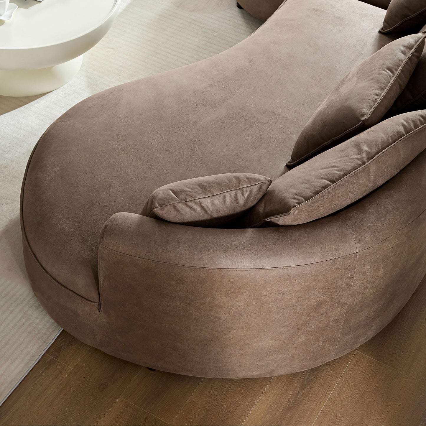 Luxury Left Facing Cloud Couch Oversized 6 Seats Curved Sectional Sofa, Modern Suede Upholstered Sofa Couch with Wide Lounge Chaise and 7 Pillows, Gorgeous Curved Sofa&Couch for Living Room