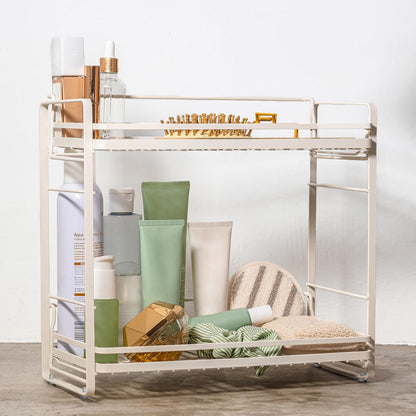 zccz 2-Tier Bathroom and Kitchen Organizer, Easy Assembly Storage in White Cream Color for Countertop