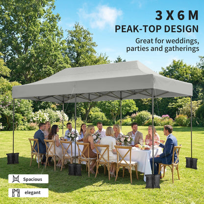 Outsunny 10 x 20 ft Pop Up Canopy Tent, Heavy Duty UPF50+ Outdoor Portable Instant Canopy Shelter with Wheeled Carry Bag, Sandbags, Adjustable Height for Parties, Events, Camping, White
