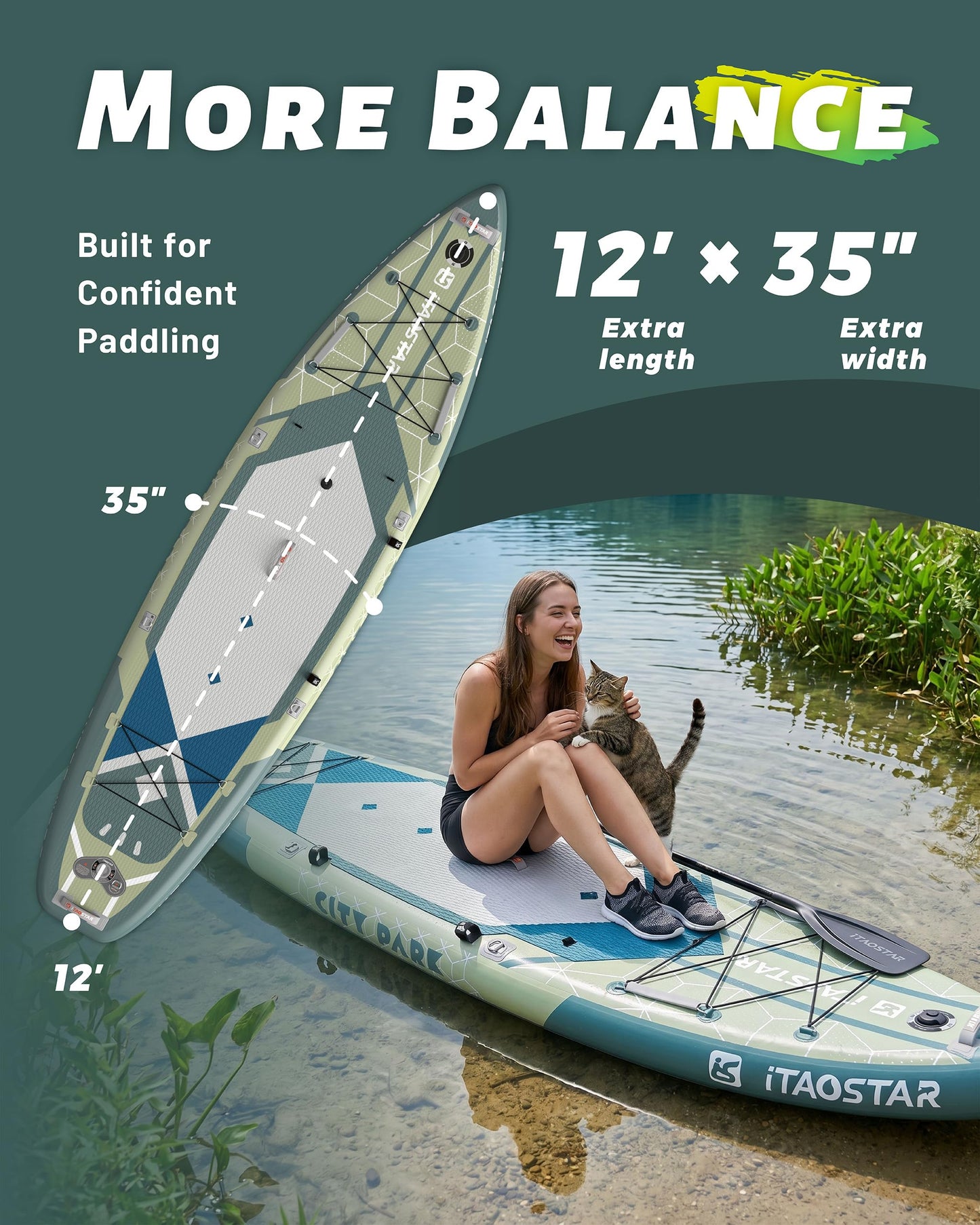 iTAOSTAR C03FP 35" Wide Paddle Board, More Fun SUP Board with 5 Fins，12 Foot Stand Up Paddle Board with Premium SUP Accessories for Adults of All Skill Levels