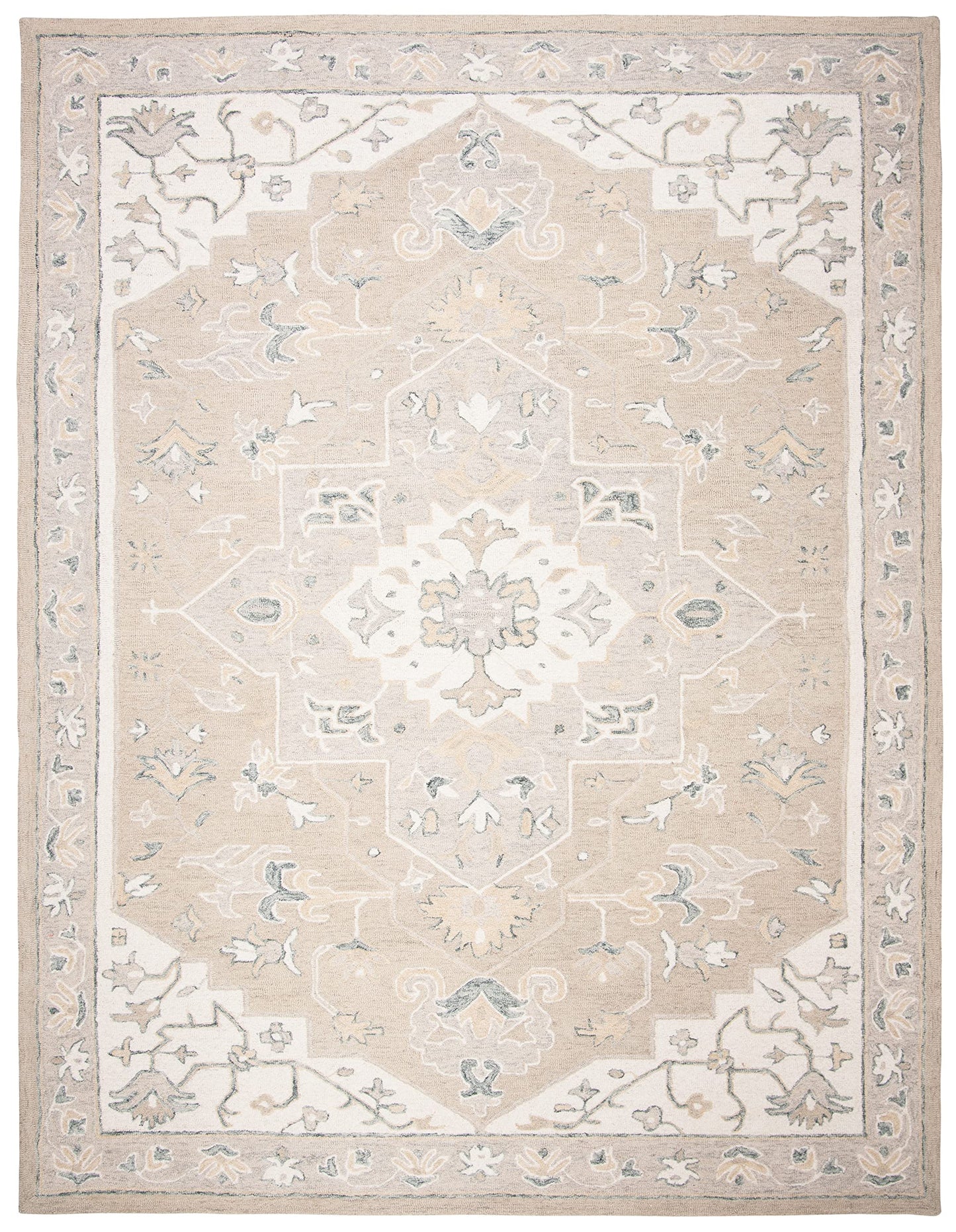 SAFAVIEH Micro-Loop Collection 10' x 14' Light GreyIvory MLP505F Handmade Medallion Premium Wool Living Room Dining Bedroom Area Rug