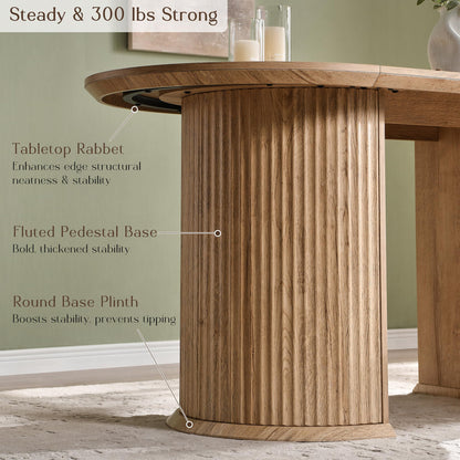 T4TREAM 63" Fluted Oval Dining Table for 4-6, Mid-Century Modern Kitchen Table with Thickened Edge & Semi-Cylindrical Base, Wood Table for Dining Room/Kitchen/Home Office, Natural Oak (Table Only)