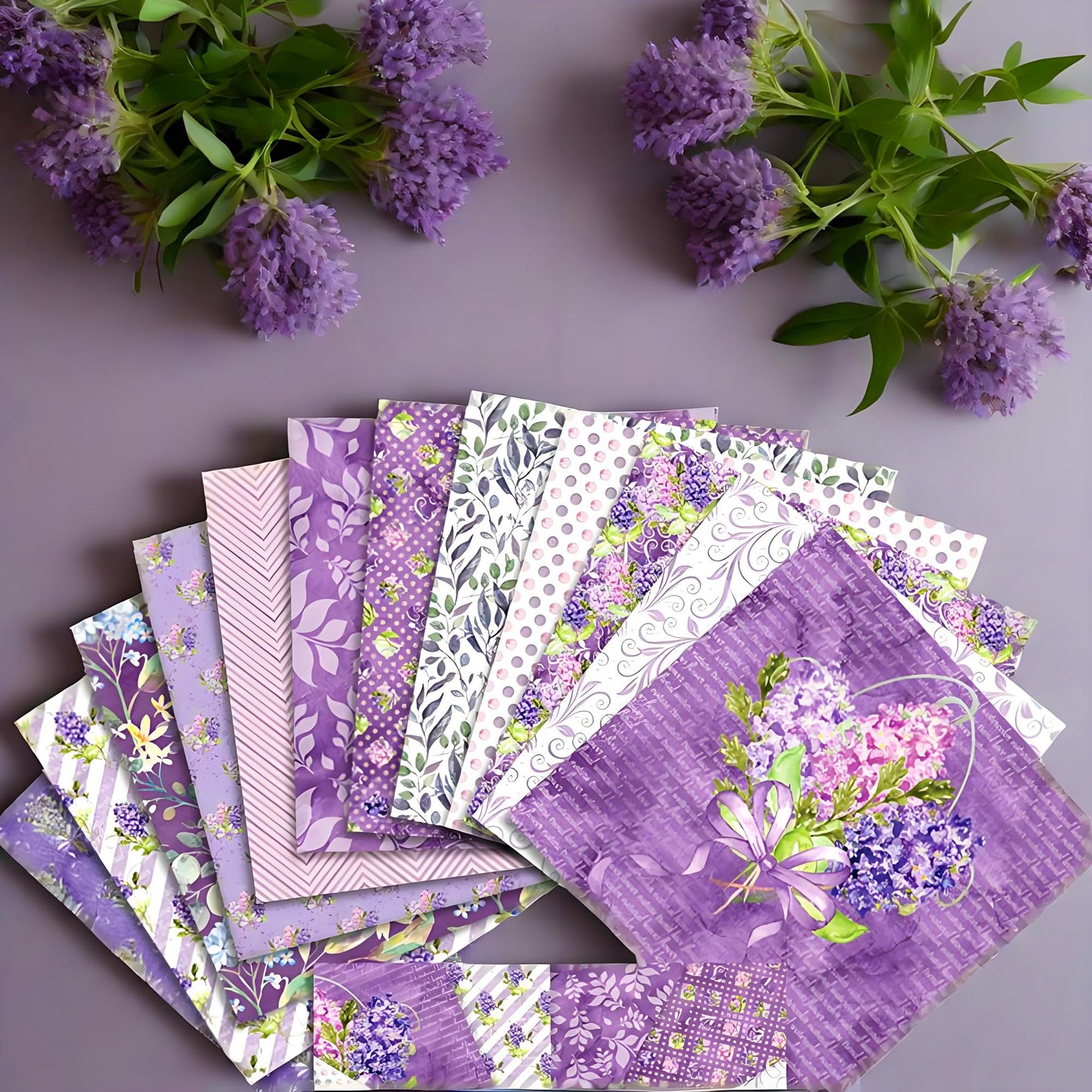 VIVIQUEN 24 Pack Purple Floral Scrapbook Paper, 12-inches Garden Flower Botanical Single-Sided Specialty Craft Paper Folded Flat for DIY Background Card Art Photo Album Decor