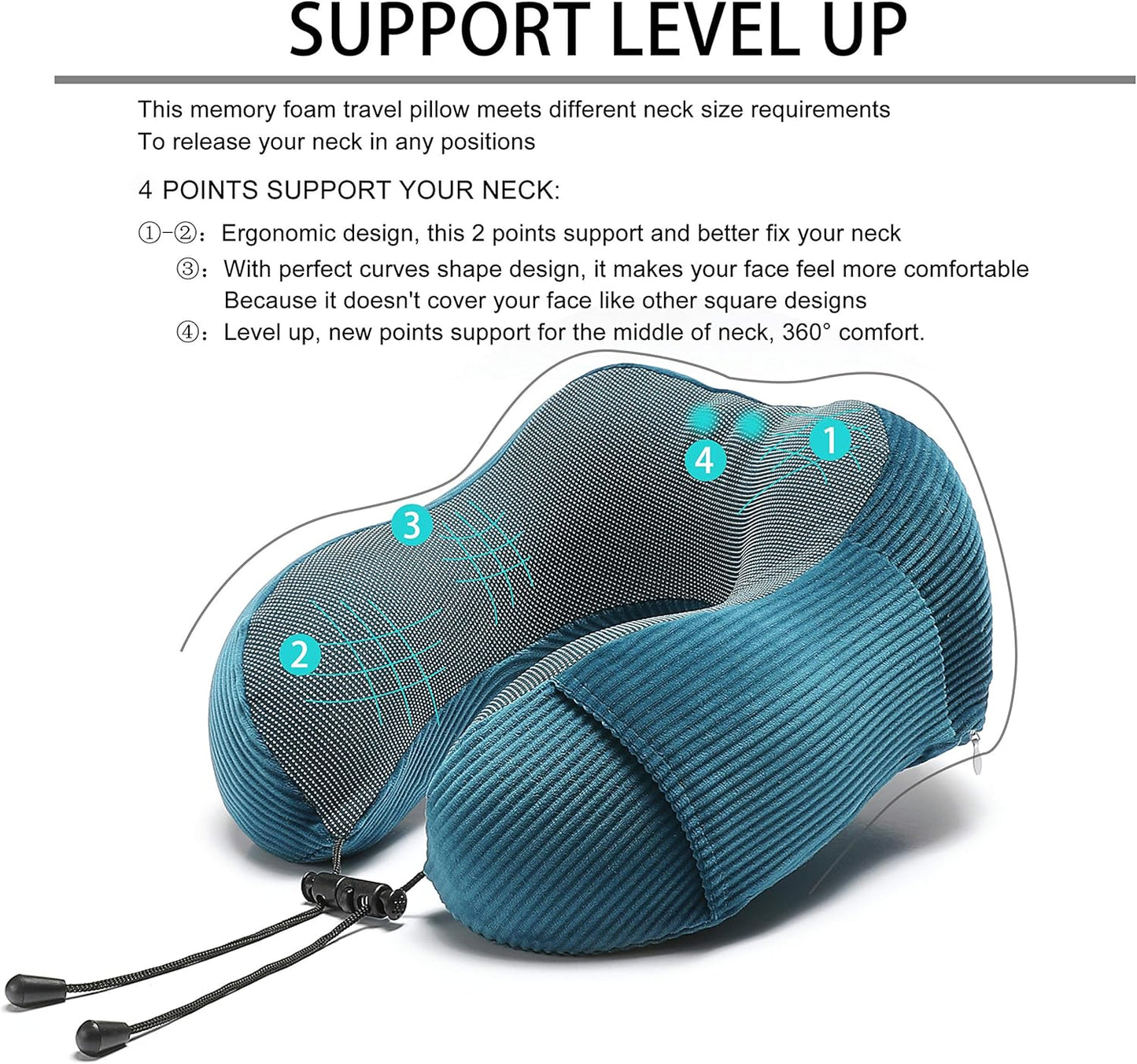 Memory Foam Neck Pillow with 360-Degree Head Support, Lightweight Travel Airplane Pillow with Storage Bag for Sleeping,