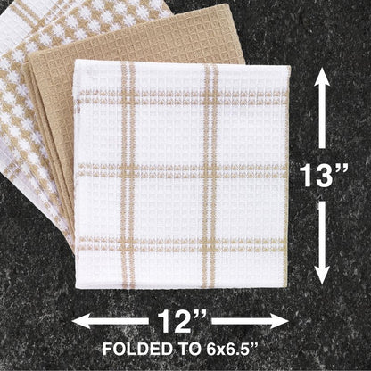 T-Fal Premium Waffle Dish Cloths: Highly Absorbent, Super Soft Long Lasting - 100% Cotton, 12"x13" Towel for Cleaning & Drying, (8-Pack), Sand