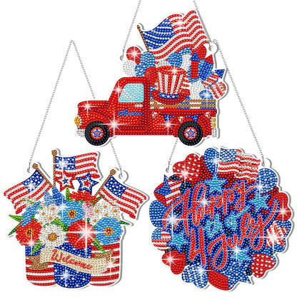 Yousoontic 3 Pcs 4th of July Diamond Art Kit 5d Patriotic Hanging Sign Memorial Day Diamond Painting Acrylic American Flag Ornament Independence 250th Anniversary Welcome Sign for Home Wall Door