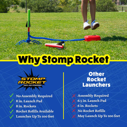 Stomp Rocket Jr Glow Rocket Launcher for Kids, 7 Rockets - Glow in The Dark Fun Backyard & Outdoor Kids Toys Gifts for Boys & Girls -Toy Soft Foam Blaster Set - Multi-Player Adjustable Launcher Stand