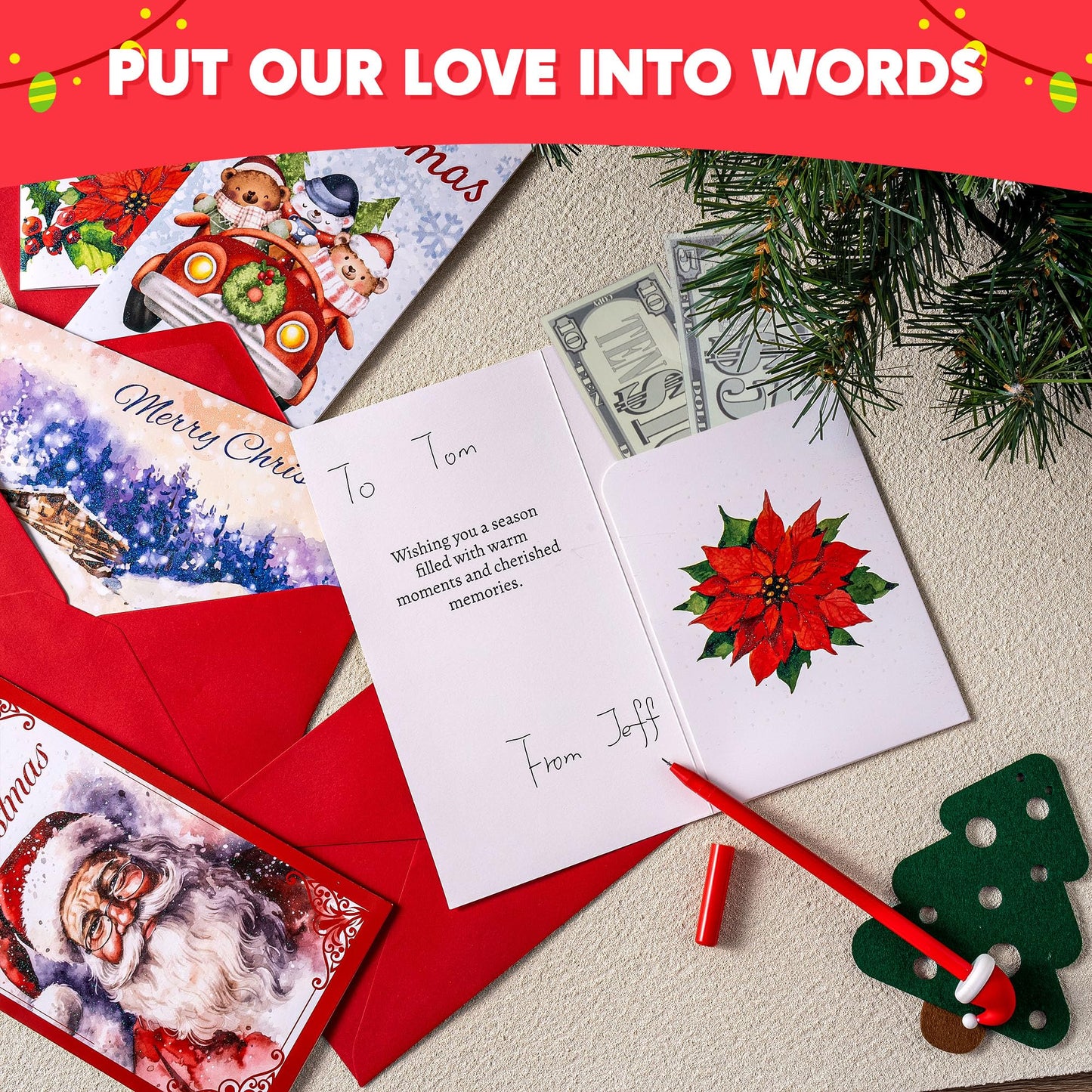 JOYIN 30 PCS Christmas Classic Money Cards with Envelopes, Xmas Money Cards for Gift Holder, Cash Holder Bulk Assorted for Holiday Season, Party Supplies, Snow Holiday