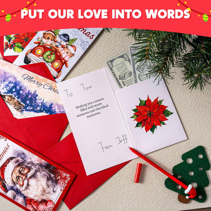 JOYIN 30 PCS Christmas Classic Money Cards with Envelopes, Xmas Money Cards for Gift Holder, Cash Holder Bulk Assorted for Holiday Season, Party Supplies, Snow Holiday