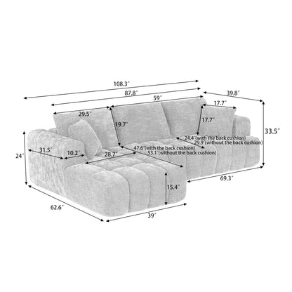 KEIKI 108.3" L-Shape Oversized Sectional Sofa, Premium Chenille Modular Couch for Stylish Apartments, Spacious Lounger for Daily Relaxation, Minimalist Aesthetic, No-Assembly Deep-Comfort Sleeper