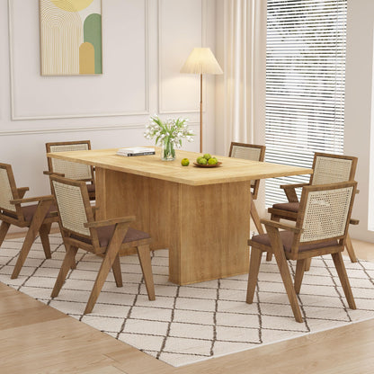 QHITTY 78 Inch Fluted Dining Table, Wood KitchenTable for 6 to 10, Farmhouse Long Rectangle Table with Strip Base for Dining Room, Kitchen Natural