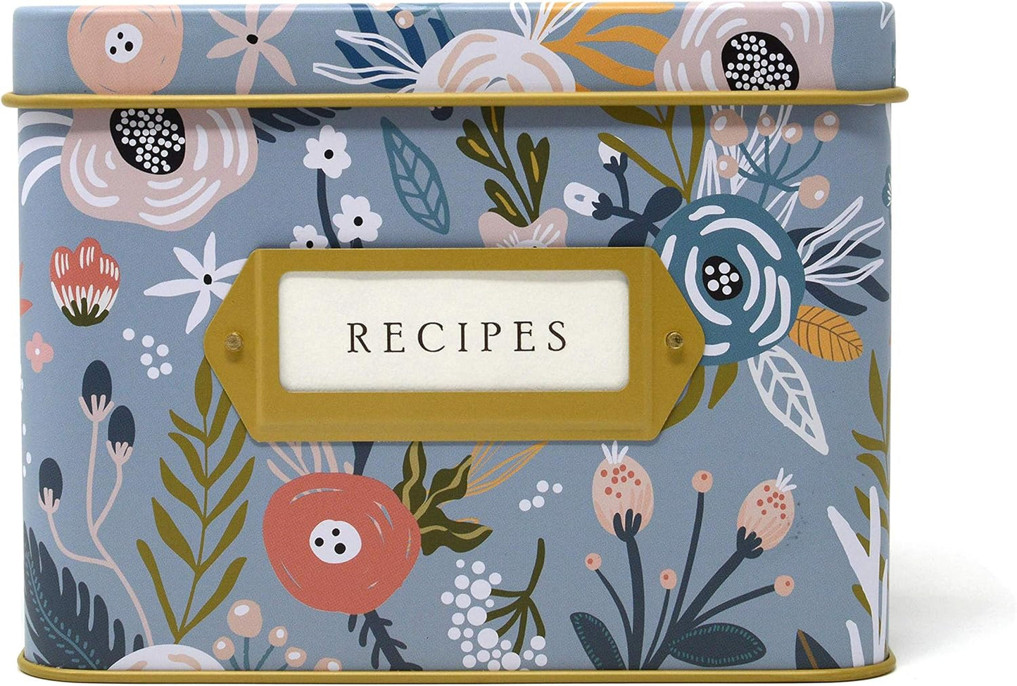 Jot & Mark Decorative Recipe Tin Box for Recipe Cards, Greeting Card Holder, Holds Hundreds of 4” x 6” Cards