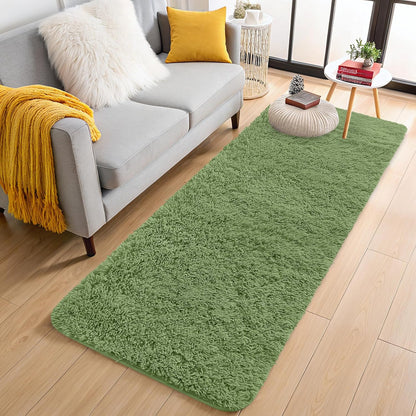 OLANLY 2x8 Soft Fluffy Machine Washable Runner Rug - Aesthetic Indoor Carpet for Bedroom & Hallway | Green