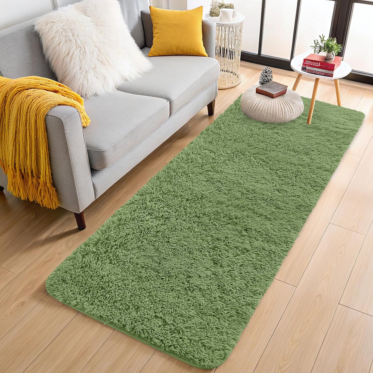 OLANLY Runner Rugs - Soft Fluffy Machine Washable 2x5 for Hallway & Bedroom | Green Indoor Carpet