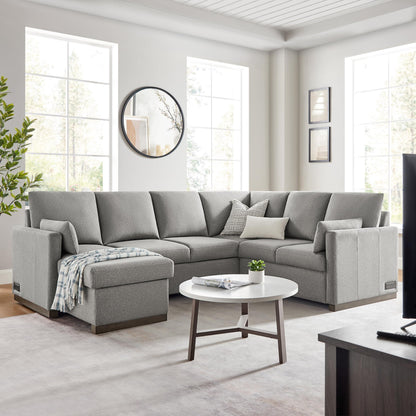 Serta® Emmett 110.2" Convertible Sleeper Sectional, Queen Size, Dreamcoil® Comfort, Reversible Storage Chaise, USB-C and USB-A Power Ports, Woven Fabric, Light Grey