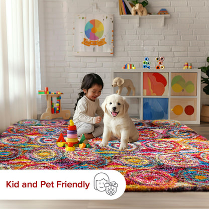 Nuloom Kindra Multicolor/Red, 7'10" Square, Bohemian Circles, Soft and Cozy, High Traffic, Stain Resistant, Easy Clean, Durable Area Rug for Bedroom, Living Room, Dining Space, Den, Foyer, Entryway