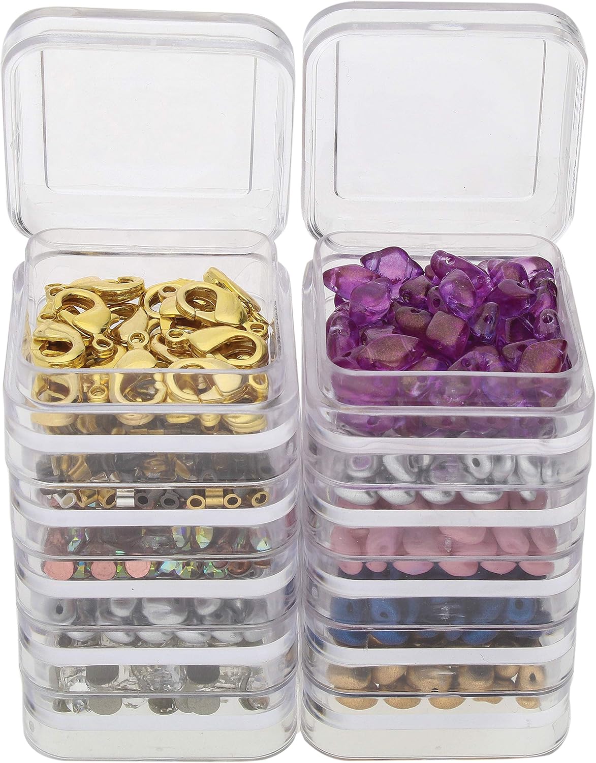 The Beadsmith Personality Case, 2 Clear Square Stacker Jars for Storage of Small Items, Crafts, and Jewelry