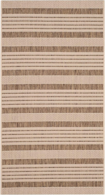 SAFAVIEH Courtyard Collection Accent Rug - 2' x 3'7", Brown & Bone Stripe Design, Non-Shedding & Easy Care
