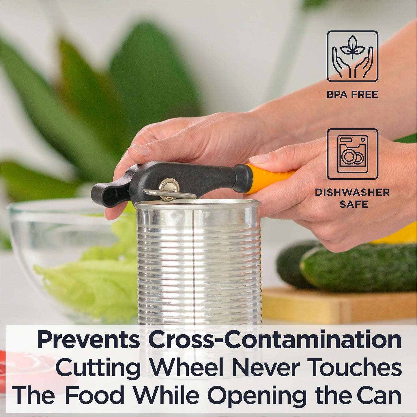 Deiss Pro Heavy Duty Can Opener Manual Smooth Edge, Handheld Can Opener With Soft Touch Handle, Rust Proof Safety Can Opener Oversized Handheld Easy Turn Knob, Best Large Lid Openers (ORANGE)