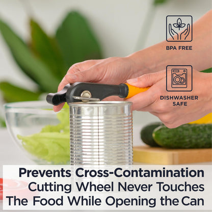 Deiss Pro Heavy Duty Can Opener Manual Smooth Edge, Handheld Can Opener With Soft Touch Handle, Rust Proof Safety Can Opener Oversized Handheld Easy Turn Knob, Best Large Lid Openers (ORANGE)