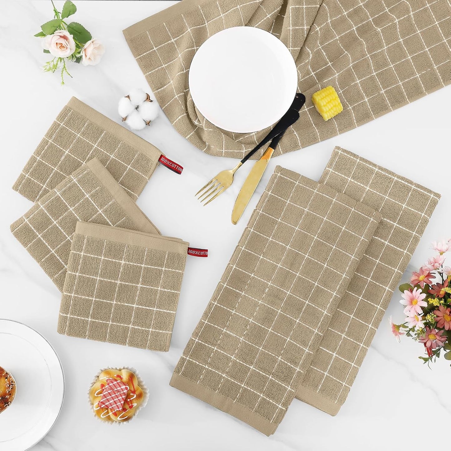Set, 12 12 13 28 Inches, Set 16 Set, Homaxy Kitchen Towels and Dishcloths x and x of Bulk Cotton Terry Kitchen Towels