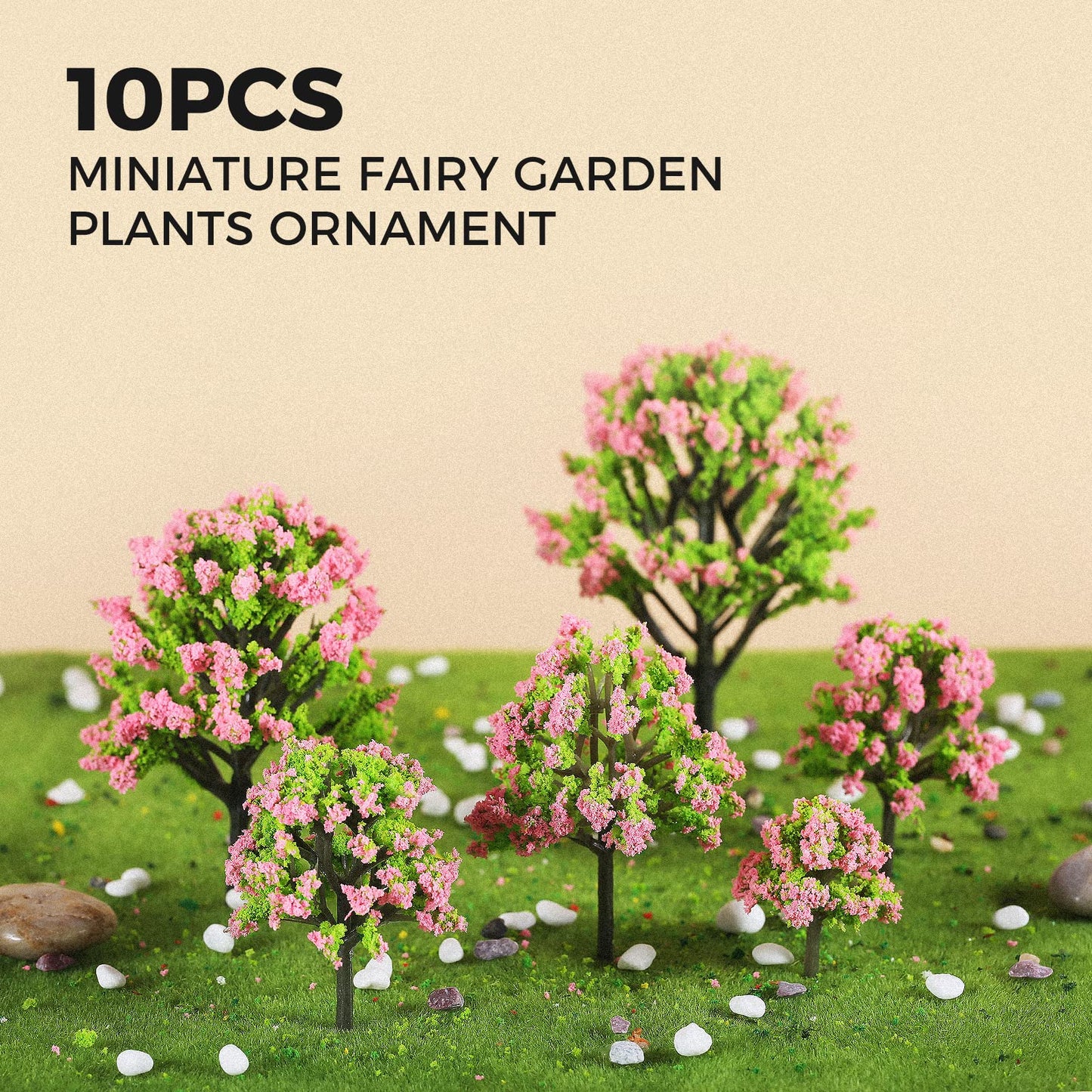 Yetaha 10 Pcs Pink Flower Model Trees, Miniature Fairy Garden Tree Plants Ornament Mini Artificial Flower Tree for Architecture Model Railway Train Scenery Moss Bonsai Micro Landscape Dollhouse Decor